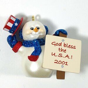 Hallmark Christmas Ornament Snowman God Bless The U.S.A. 2001 Ed Seale Patriotic